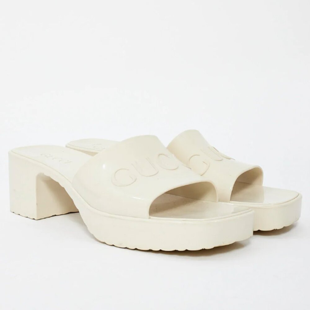 GUCCI Off-White Rubber Slide Heeled Sandals 36